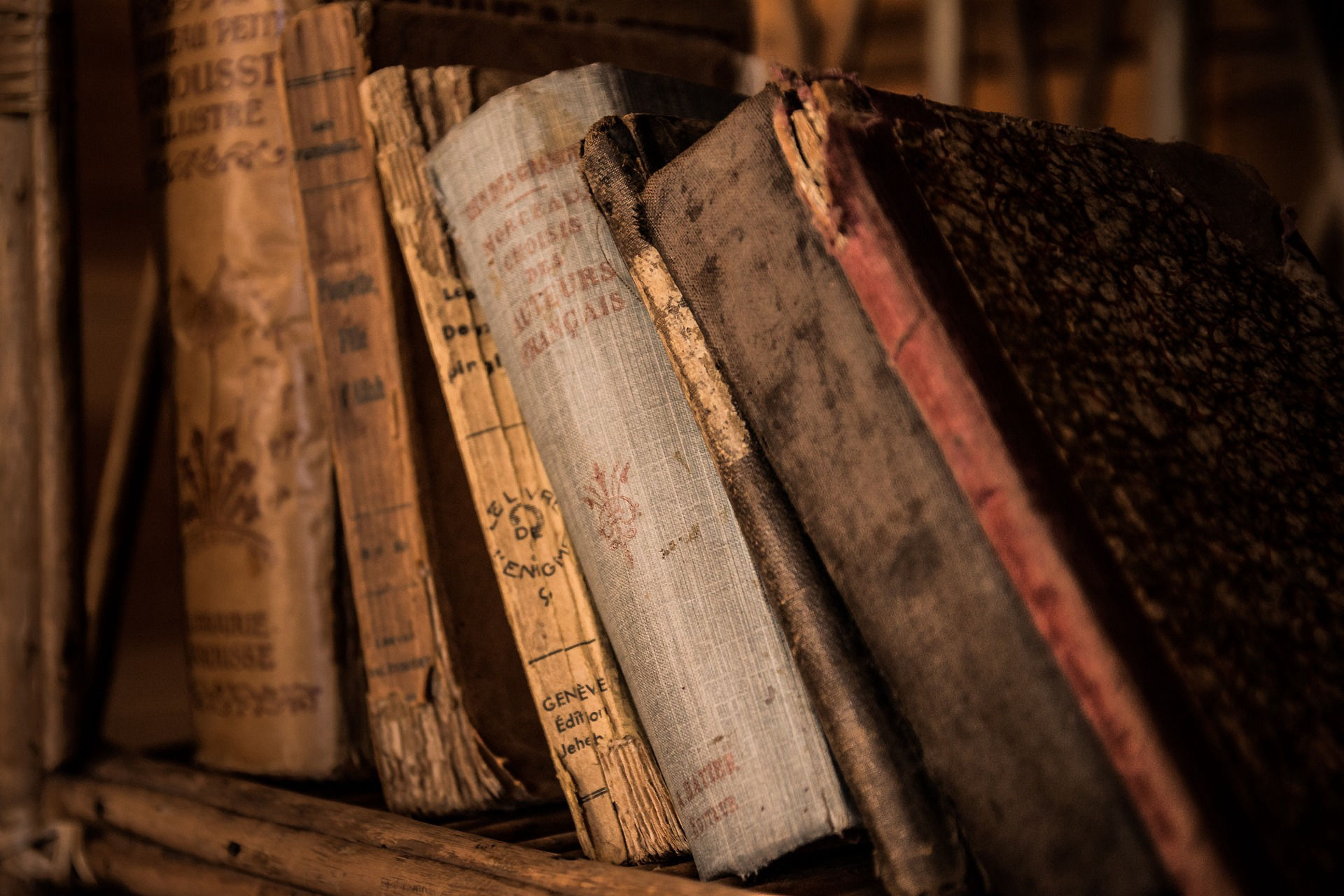 Libros antiguos con encuadernación de cuero colocados en paralelo