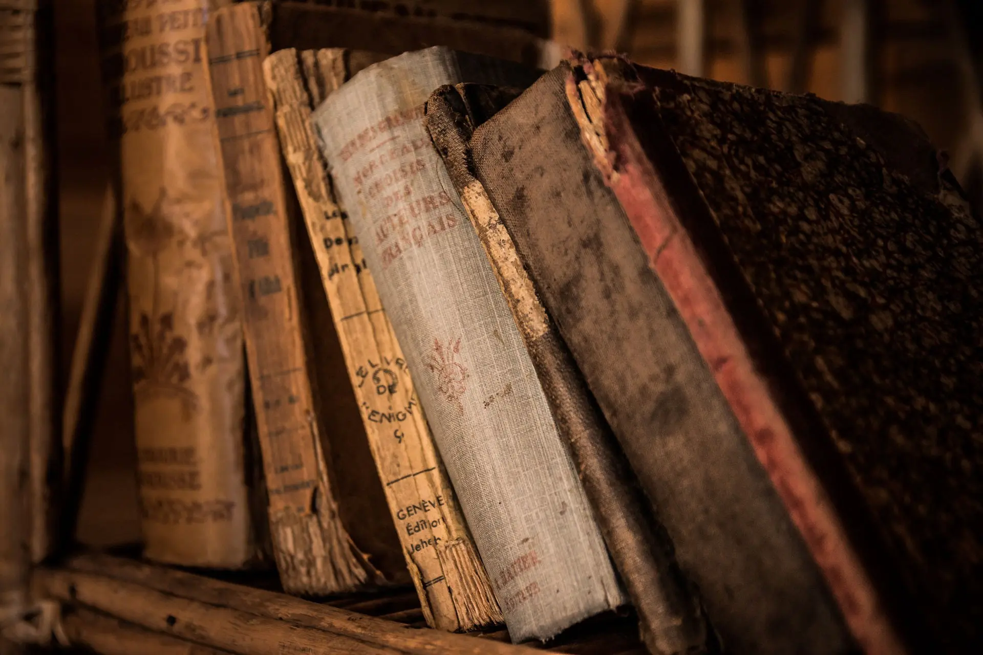 Libros antiguos con encuadernación de cuero colocados en paralelo